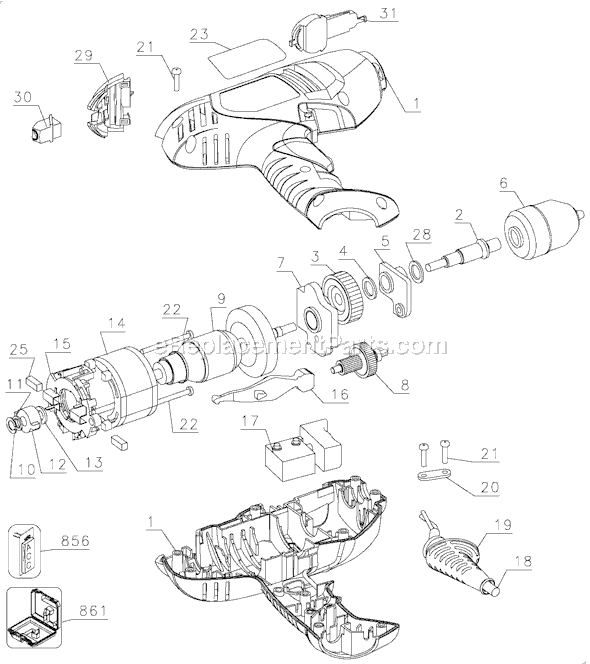 Page A Diagram and Parts List for DR202B Type 2 Black and Decker Electric Drill